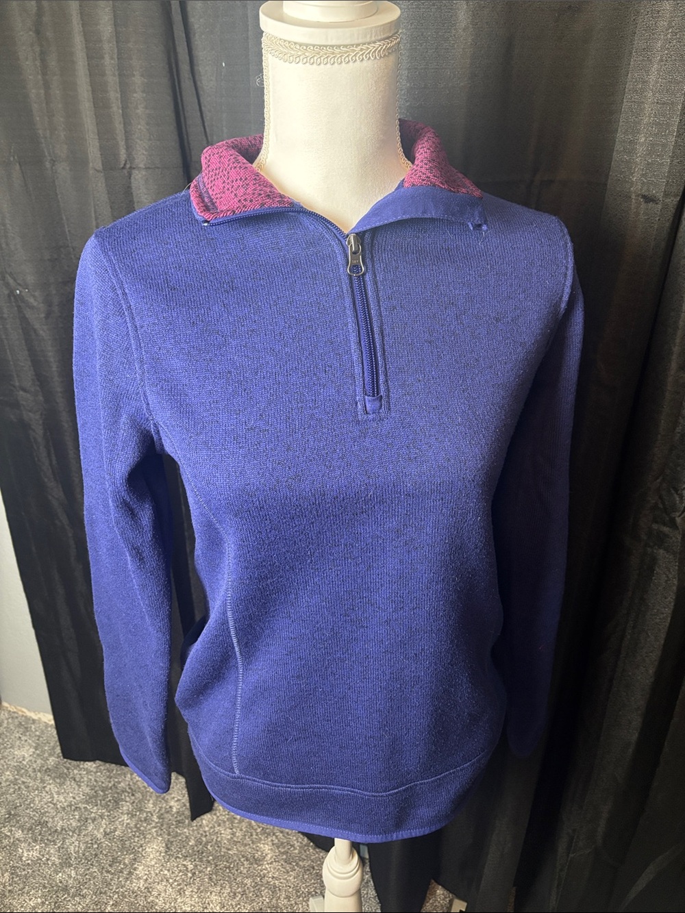 Eddie Bauer Purple 1/4 Zip Sweater with Pink Collared Accent